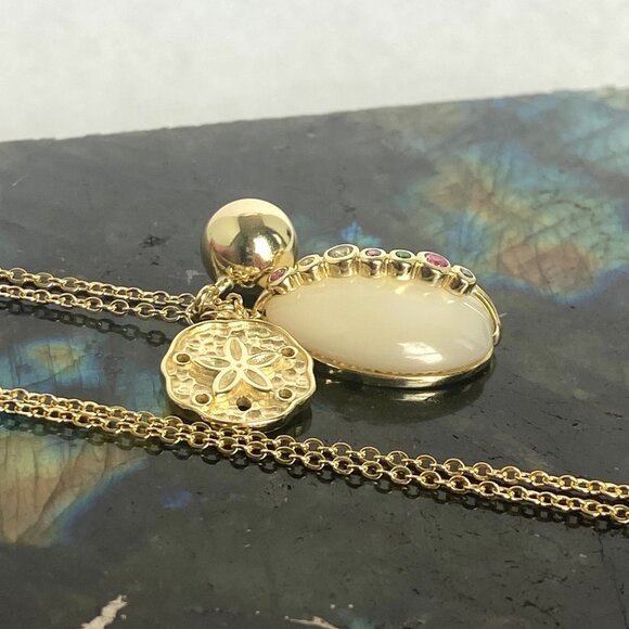 Gold Vermeil Sterling Silver 925 Pearl Gemstone Sanddollar Pendant Necklace 18" - Picture 12 of 16